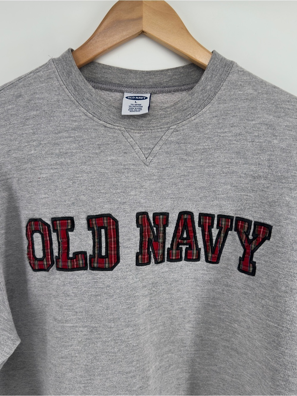 Vintage Old Navy Plaid Logo Gray Crewneck Sweatshirt